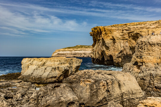 Malta, Gozo, seascape of the place where the famous arch was once before a storm took it down