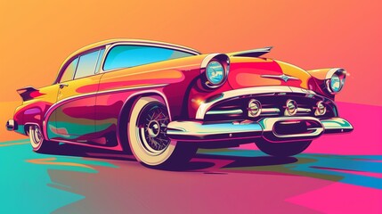 Old car in pop art style - obrazy, fototapety, plakaty