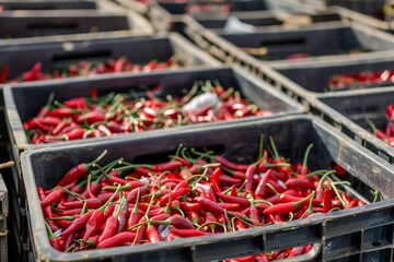 packed crates of chili peppers ready for shipment