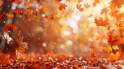 Autumn leaves falling on ground, floral background template - obrazy, fototapety, plakaty