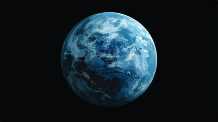 Spherical planet with swaths of blue and light grayis