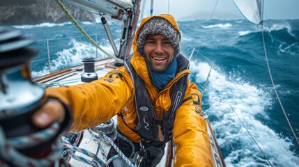 freedom of the open water with a sailing selfie, harnessing the wind and waves