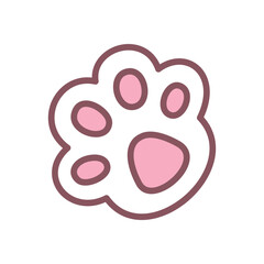 Cute cat paw icon. Hand drawn illustration of a white kitten foot isolated on a white background. Kawaii sticker. Vector 10 EPS.