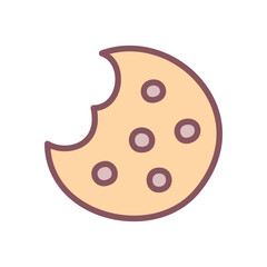 Fototapeta premium Cute cookie icon. Hand drawn illustration of a traditional chocolate chip cookie isolated on a white background. Kawaii sticker. Vector 10 EPS.