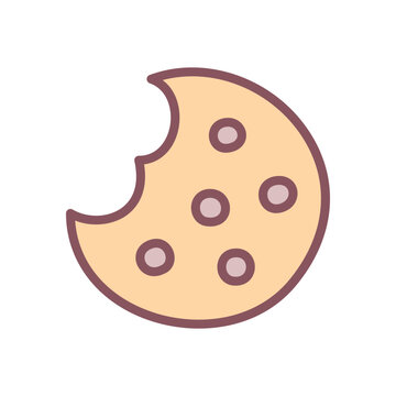 Cute cookie icon. Hand drawn illustration of a traditional chocolate chip cookie isolated on a white background. Kawaii sticker. Vector 10 EPS.