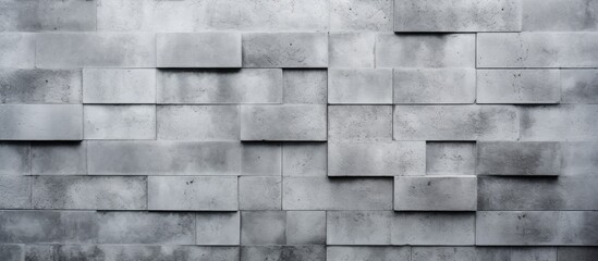 A closeup of a grey brick wall with a geometric pattern of rectangular shapes in blackandwhite. The parallel lines create a sense of symmetry in the brickwork - obrazy, fototapety, plakaty