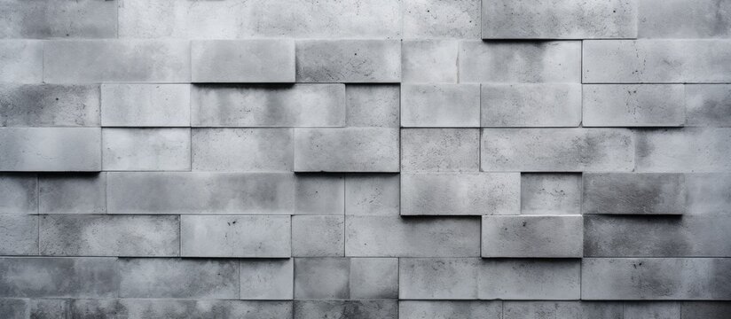 A closeup of a grey brick wall with a geometric pattern of rectangular shapes in blackandwhite. The parallel lines create a sense of symmetry in the brickwork