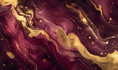 Maroon gold abstract texture marble pattern liquid ink paint, Generative AI