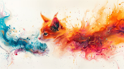 abstract watercolor background with the image of a cat