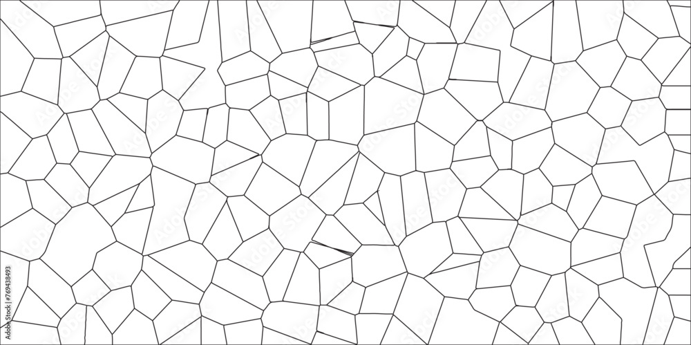 Poster white color broken stained-glass background with black lines. voronoi diagram background. seamless p