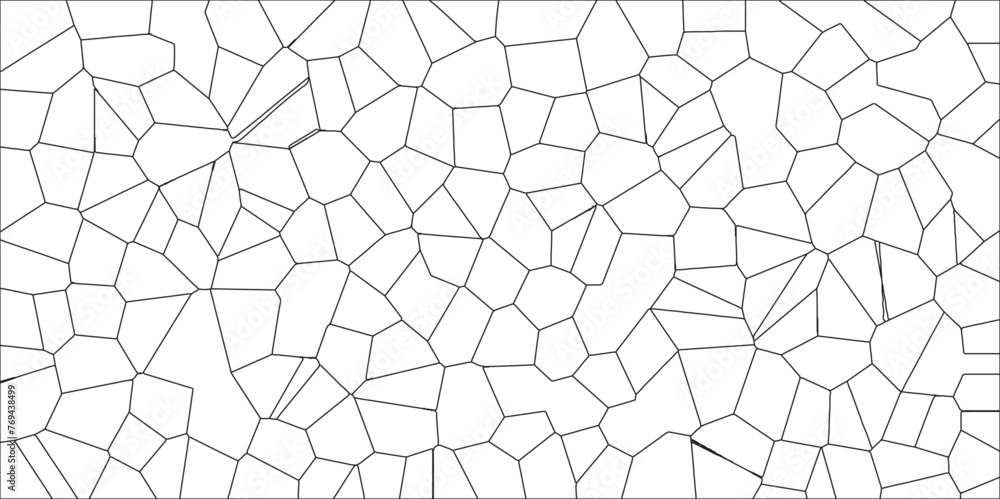 Poster white color broken stained-glass background with black lines. voronoi diagram background. seamless p
