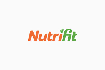 nutrifit logo in the form of a simple and clean wordmark with a leaf on the letter i