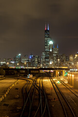 Fototapeta na wymiar View over the railway tracks in Chicago