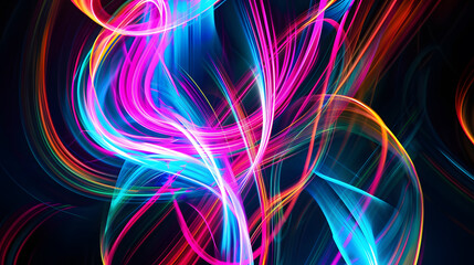 Neon lights in motion, using a long exposure effect abstract background, black background