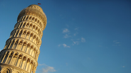 Pisa tower in Italy, leaning tower of Pisa banner.