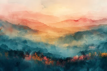Foto op Plexiglas landscape in the style of watercolor, pastel, bokeh, textured paper, brushstroke, impressionism © Mr Arts
