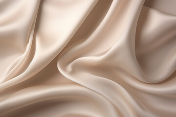 Smooth Elegant Beige Silk Fabric Texture, Gentle Folds of Satiny Material, Soft Abstract...