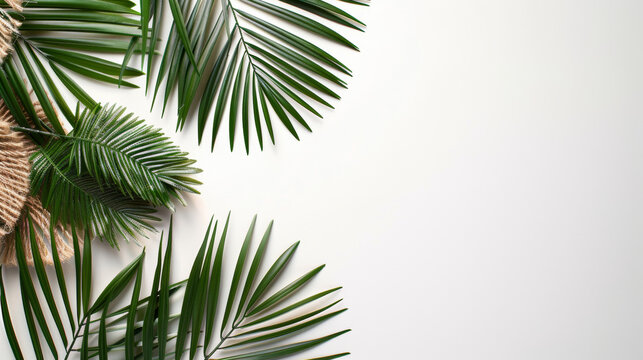 A white background with a bunch of green leaves on it. The leaves are arranged in a way that they form a border around the white background. The image has a natural and calming feel to it