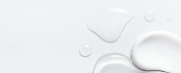 samples of cosmetic care products smear of cream and gel texture on a light background - obrazy, fototapety, plakaty