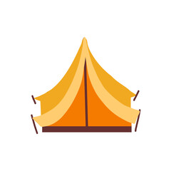 Camping Tent vector cartoon illustration outdoor isolated on white, Tent in yellow, orange colors, Hiking, hunting, fishing canvas, triangle and dome, tourist tent for design map, travel pattern