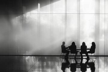 Silhouettes en Discussion : Réunion d'Entreprise Moderne