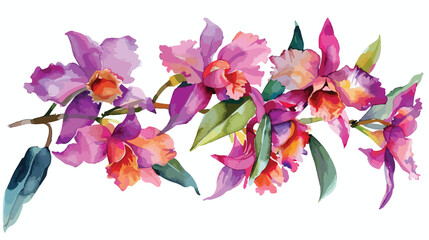 Watercolor Dendrobium Orchid Flat vector isolated on