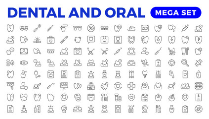 Set of dentist Icons. Simple line art style icons pack. Vector illustration. Dental elements stroke pictogram and minimal thin web icon set. Outline collection. illustration