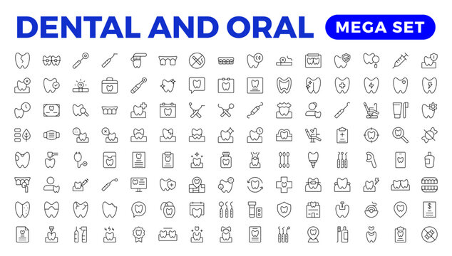 Set of dentist Icons. Simple line art style icons pack. Vector illustration. Dental elements stroke pictogram and minimal thin web icon set. Outline collection. illustration