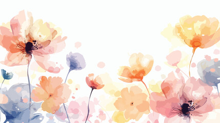 Watercolor flowers background in pastel colors. Flat