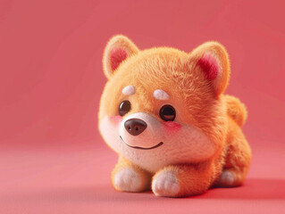 Cute kawaii squishy dog plush toy with realistic texture and visible stitch line. 