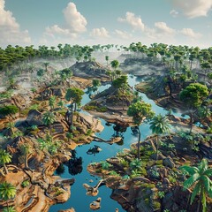 A multimedia piece depicting the effects of resource plundering on the environment , 3D render