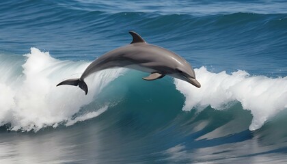 A Dolphin Surfing On A Breaking Wave