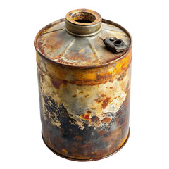 an isolated vintage grungy rusty oil can