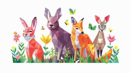 Obraz na płótnie Canvas Spring season animals low poly style flat cartoon v