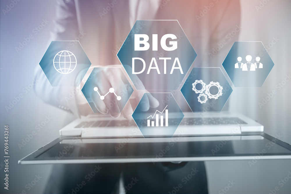 Poster big data concept. icons on virtual screen