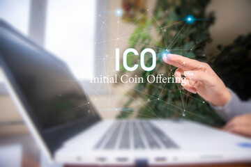 ICO Initial coin offering banner for financial investment