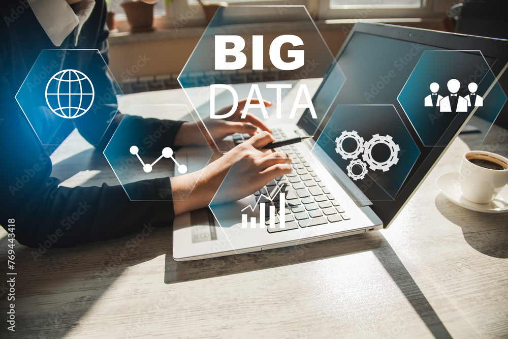 Poster big data concept. icons on virtual screen