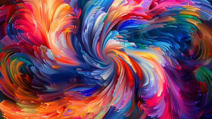 Dynamic swirls of bright hues intertwining and colliding, forming a kaleidoscope of color and motion on the canvas. - obrazy, fototapety, plakaty