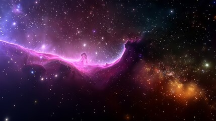 A colorful galaxy with a purple cloud in the middle - obrazy, fototapety, plakaty