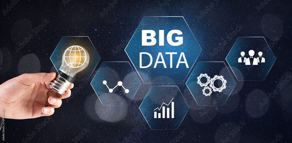 Poster big data concept. icons on virtual screen