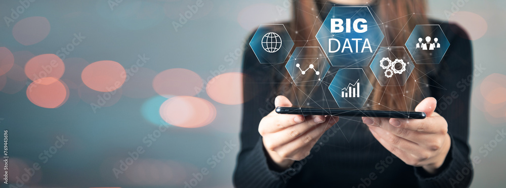 Poster big data concept. icons on virtual screen
