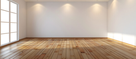 Fototapeta premium Mock up of empty room with an empty wall and wooden floor