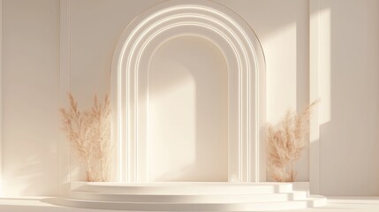 White room with large arch and plant