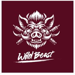 wild boar mascot character template vector