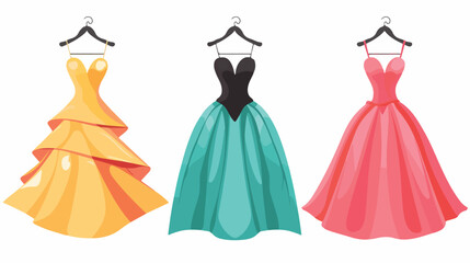 Party dresses flat vector isolated on white background