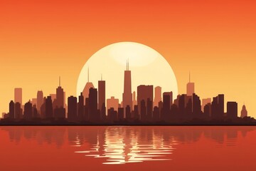 A minimalist illustration features a silhouette of a city skyline against a setting sun. The allure of metropolitan destinations.
