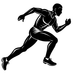 Fototapeta na wymiar black silhouette man running on white background