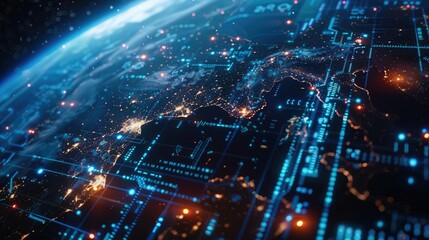 Obraz premium Digital and AI Technology screen on planet interface concept, AI generated for texts and ads