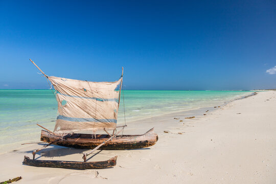 Lakana boat on the beach in Mamirano bay, madagascar