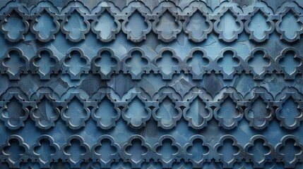 Detailed close up of a blue wall showcasing a layered Moroccan tiles pattern, creating visual depth and intricacy, background, wallpaper